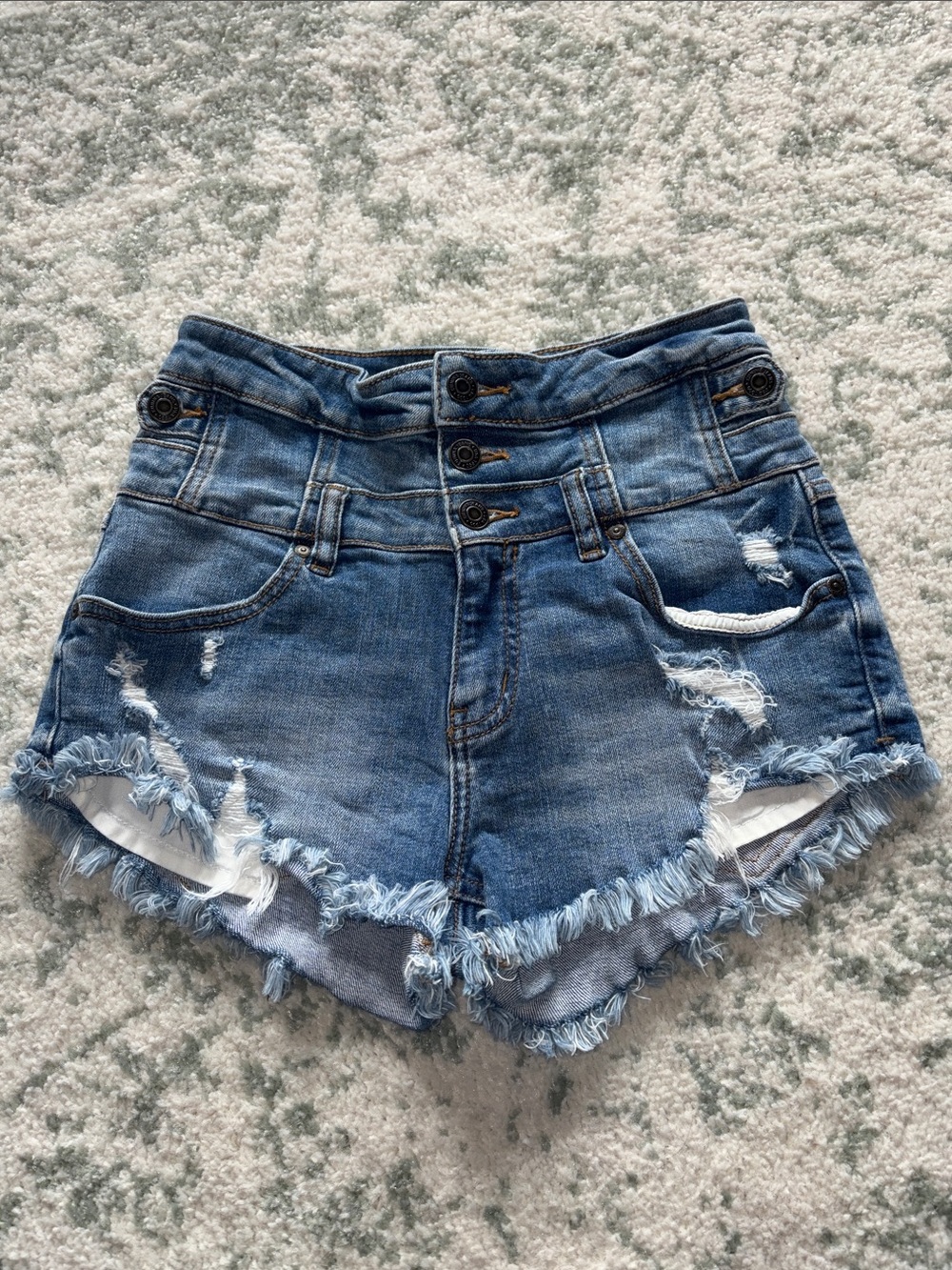 eunina High-Waist Distressed Denim Shorts - Blue